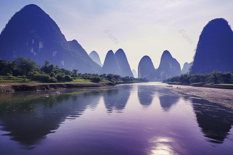 紫色山水美景倒影自然拍摄,高清,摄影图,摄影图片,图片大全,摄影图免费下载